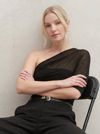 Ruched One Shoulder Transparent Slim Fit Top