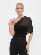 Ruched One Shoulder Transparent Slim Fit Top