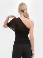 Ruched One Shoulder Transparent Slim Fit Top