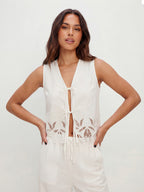 Openwork embroidered tie-up vest