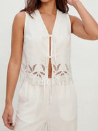 Openwork embroidered tie-up vest