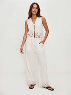 Openwork embroidered tie-up vest