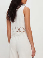 Openwork embroidered tie-up vest