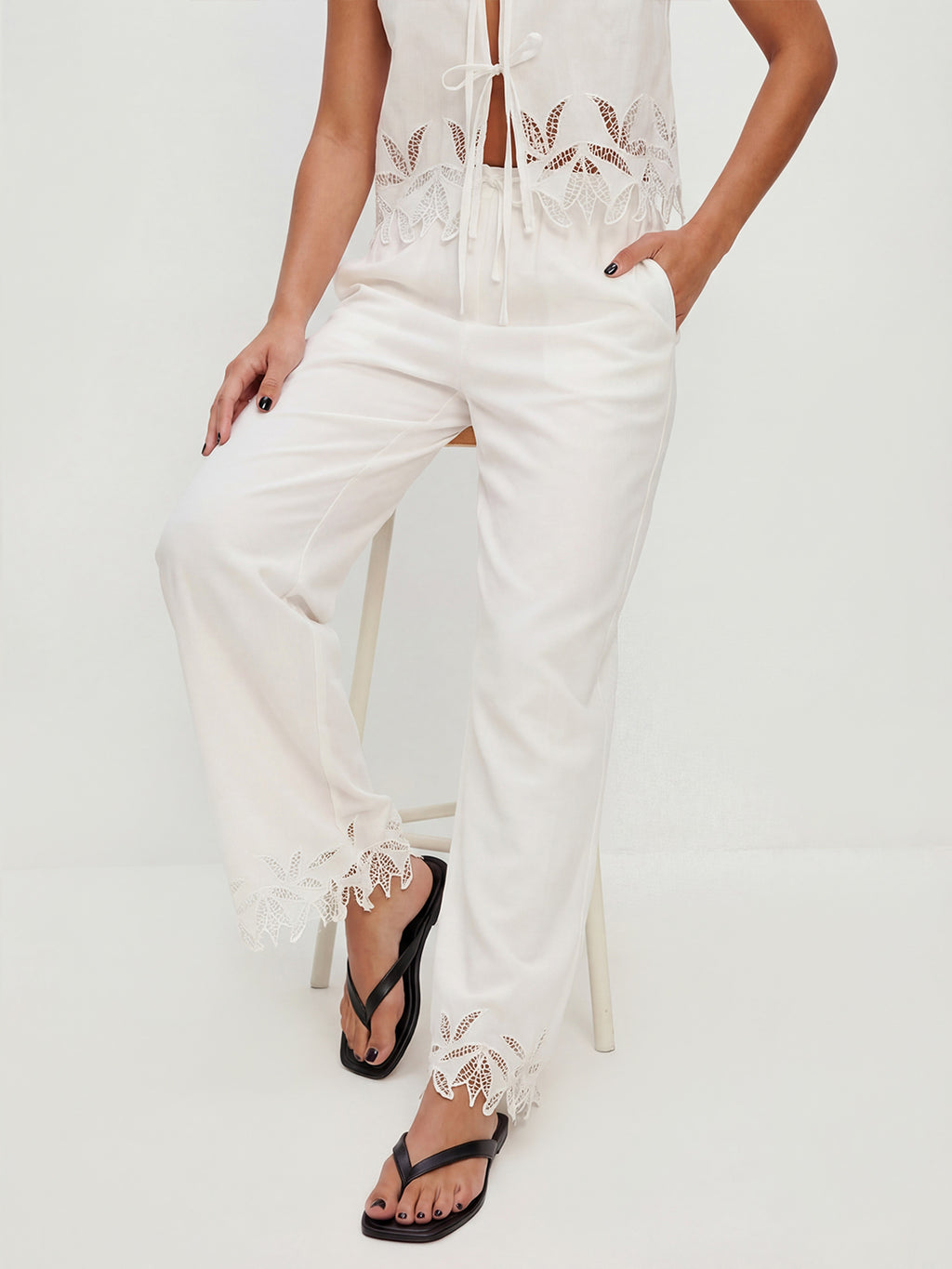 Openwork embroidered trousers