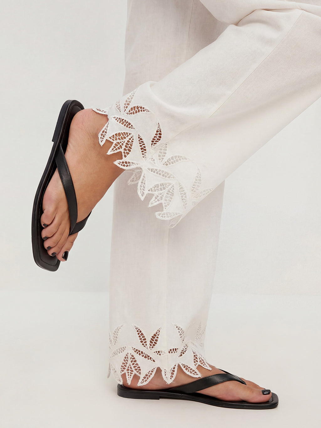 Openwork embroidered trousers