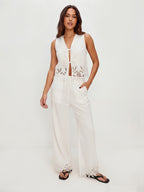 Openwork embroidered trousers