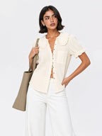 Peter Pan Collar Puff Sleeve Cotton Blouse
