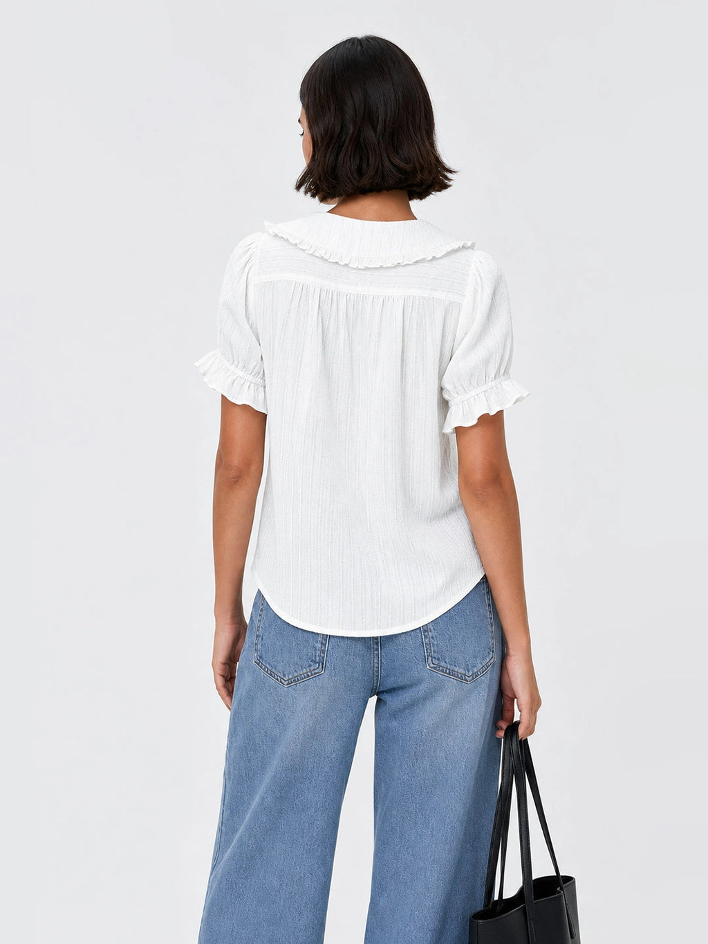 Peter Pan Collar Puff Sleeve Cotton Blouse