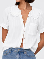 Peter Pan Collar Puff Sleeve Cotton Blouse