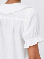 Peter Pan Collar Puff Sleeve Cotton Blouse