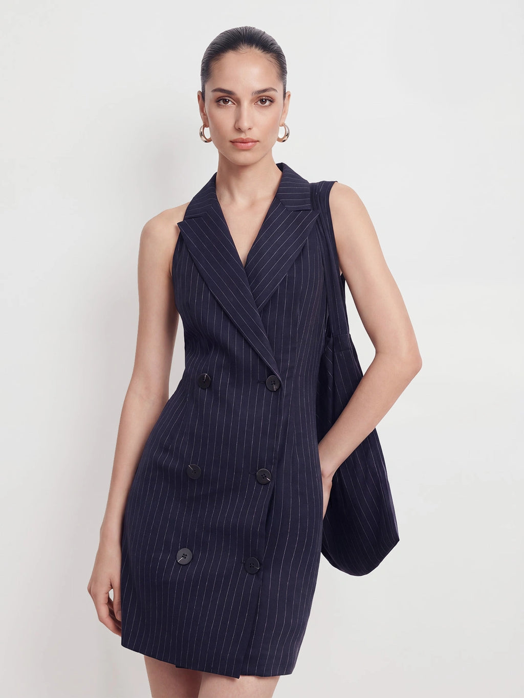 Pinstripe Double Breasted Vest Dress