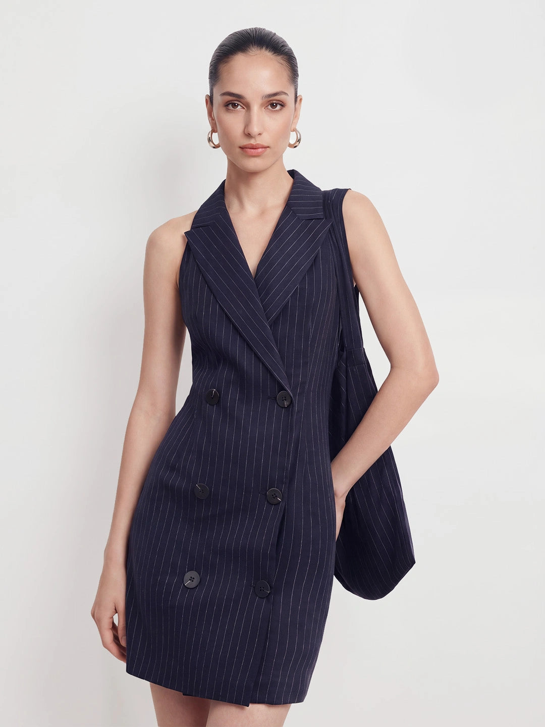 Pinstripe Double Breasted Vest Dress