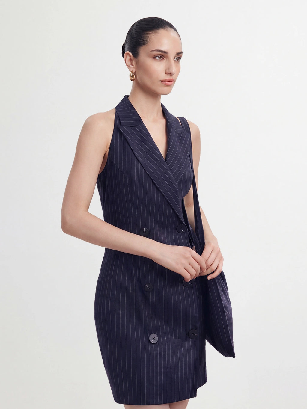 Pinstripe Double Breasted Vest Dress