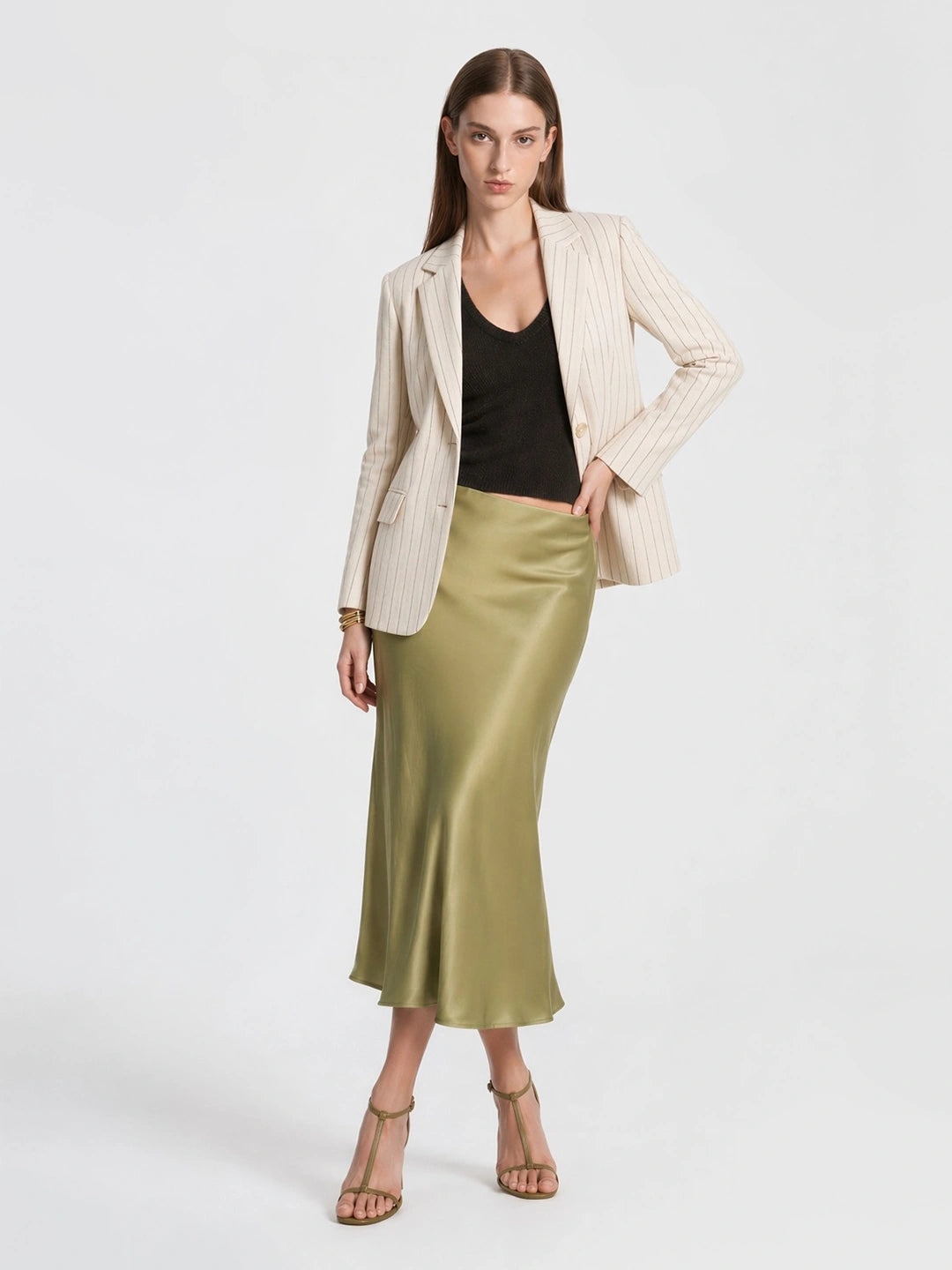 Pinstripe Linen Tailored Blazer Jacket