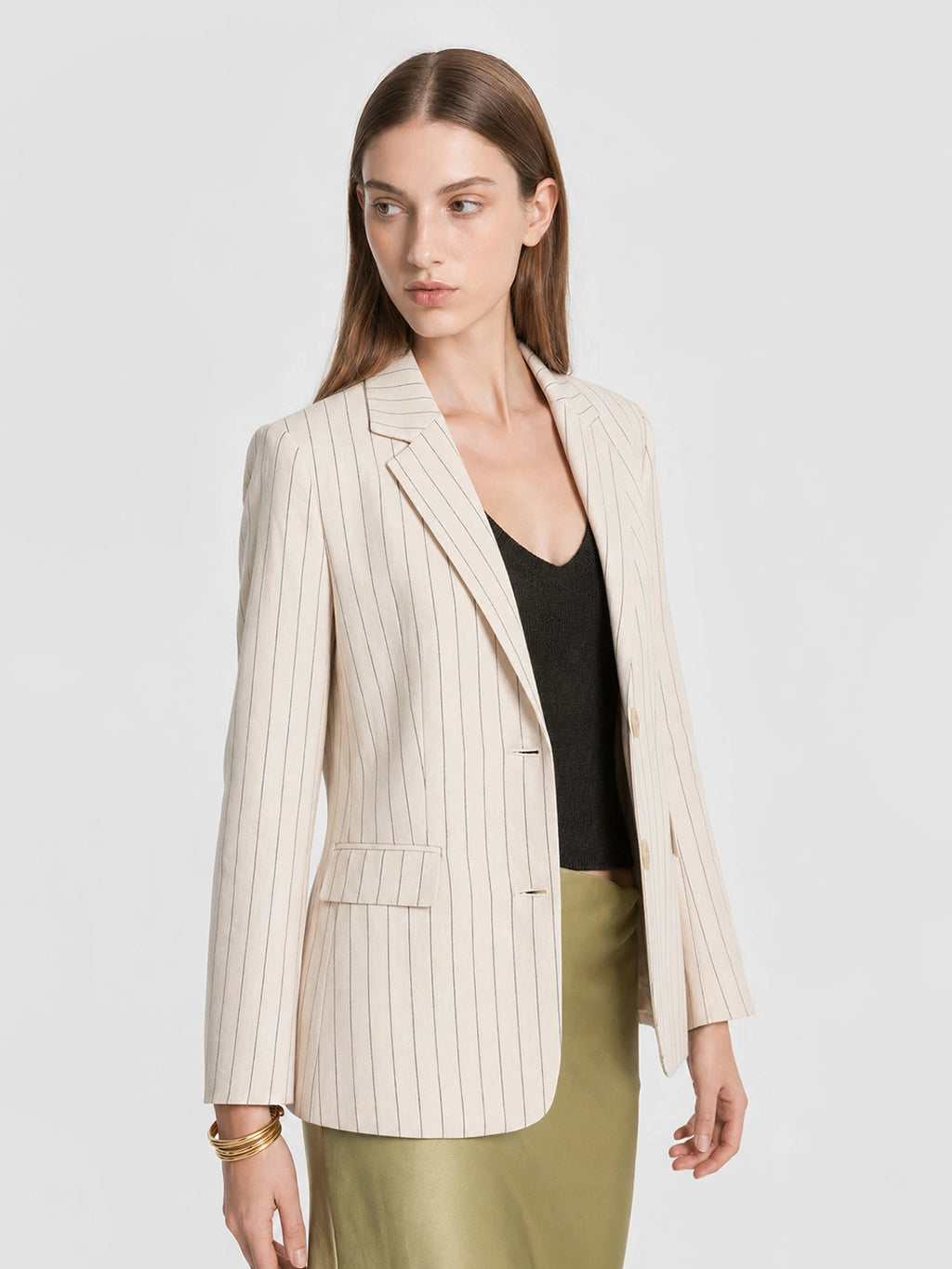 Pinstripe Linen Tailored Blazer Jacket