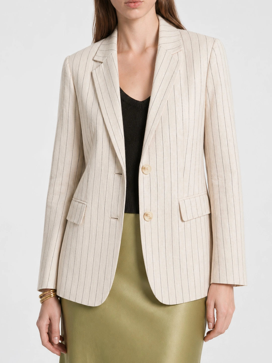 Pinstripe Linen Tailored Blazer Jacket
