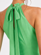 Pleated Halter Tie Back Midi Dress