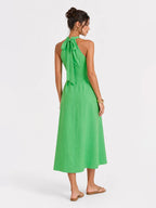 Pleated Halter Tie Back Midi Dress