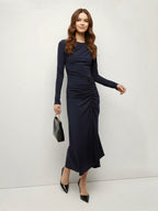 Pleated long-sleeved dress