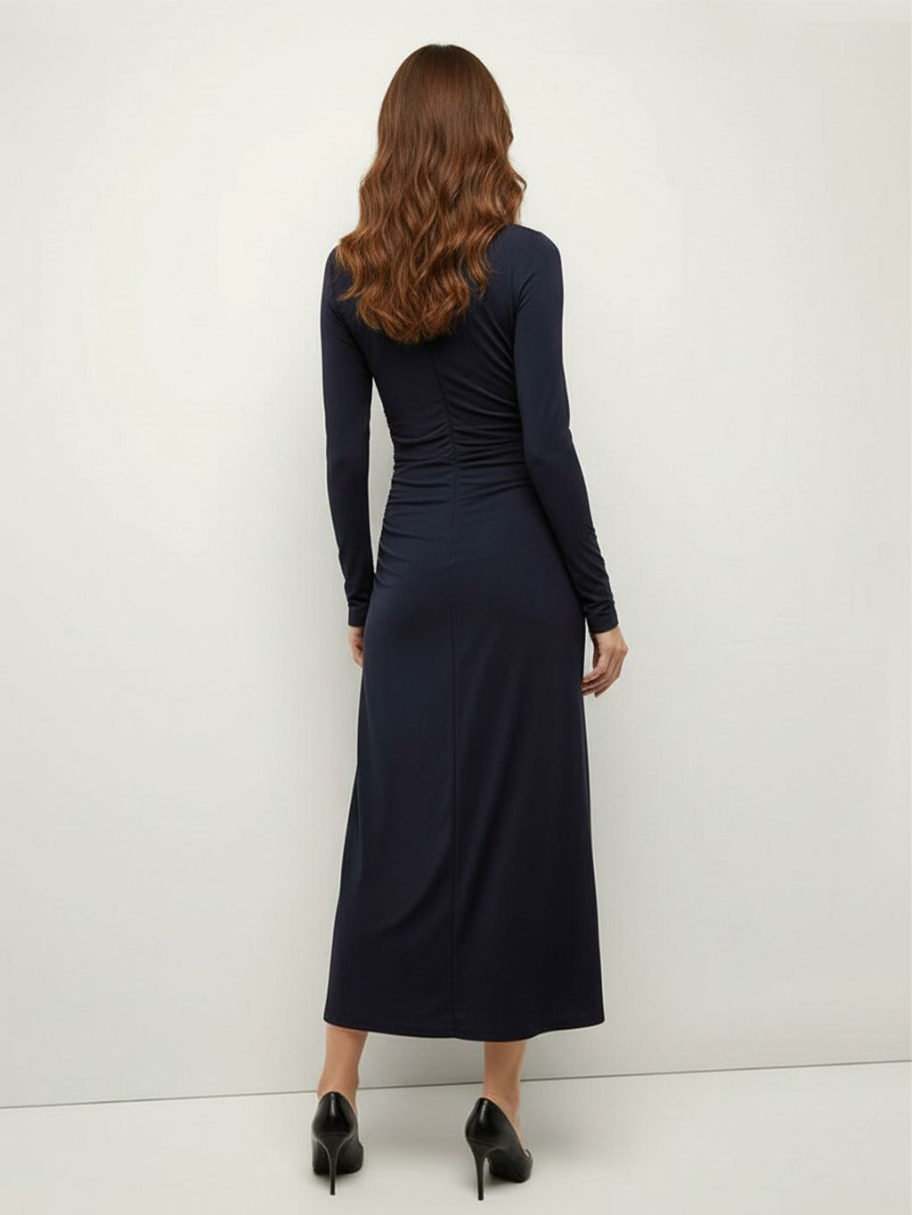 Pleated long-sleeved dress