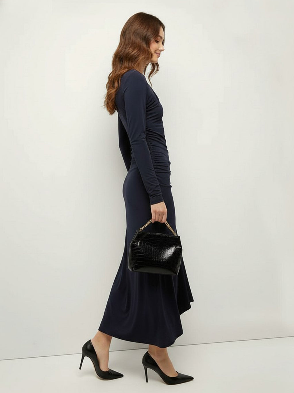 Pleated long-sleeved dress