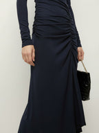 Pleated long-sleeved dress