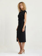 Pleated slit midi dress