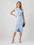 Pleated slit midi dress