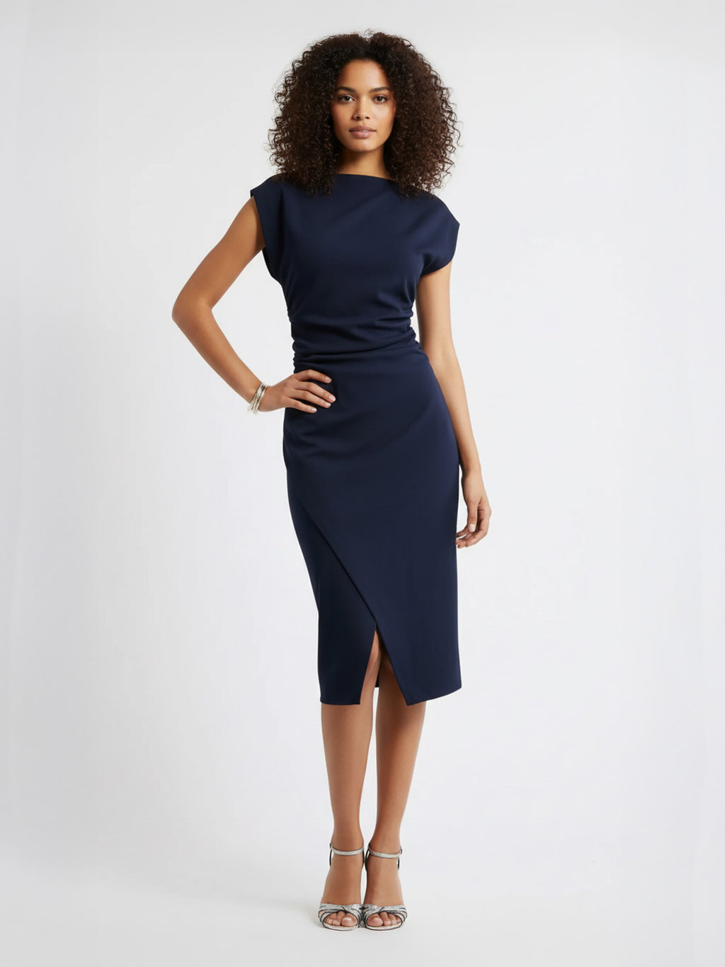 Pleated slit midi dress