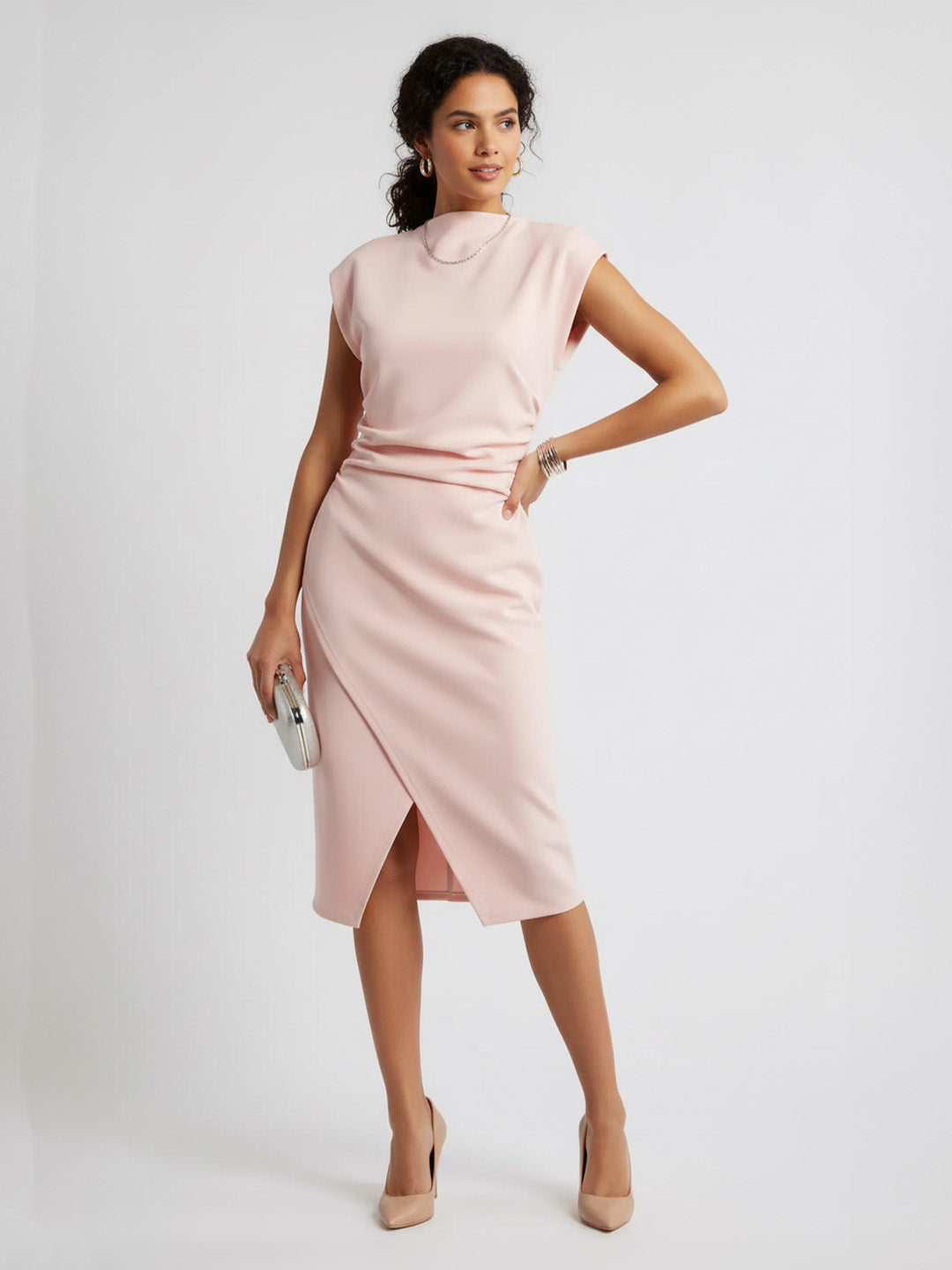 Pleated slit midi dress