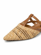 Pointed-Toe Crochet Leather Slide Sandals
