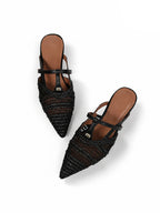 Pointed-Toe Crochet Leather Slide Sandals