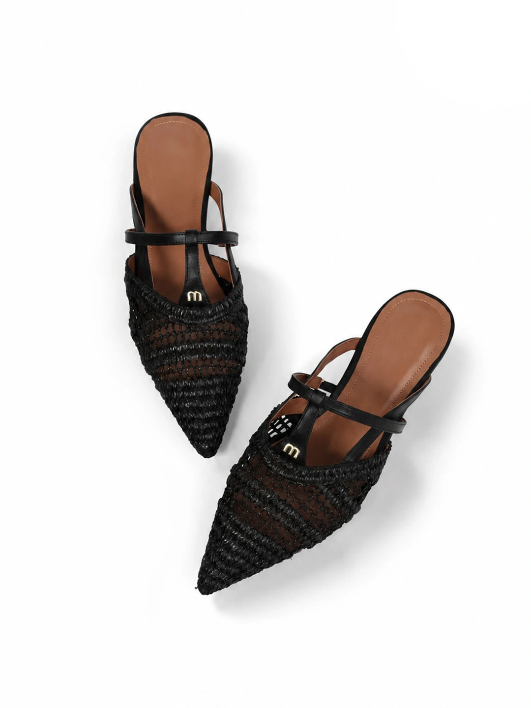 Pointed-Toe Crochet Leather Slide Sandals
