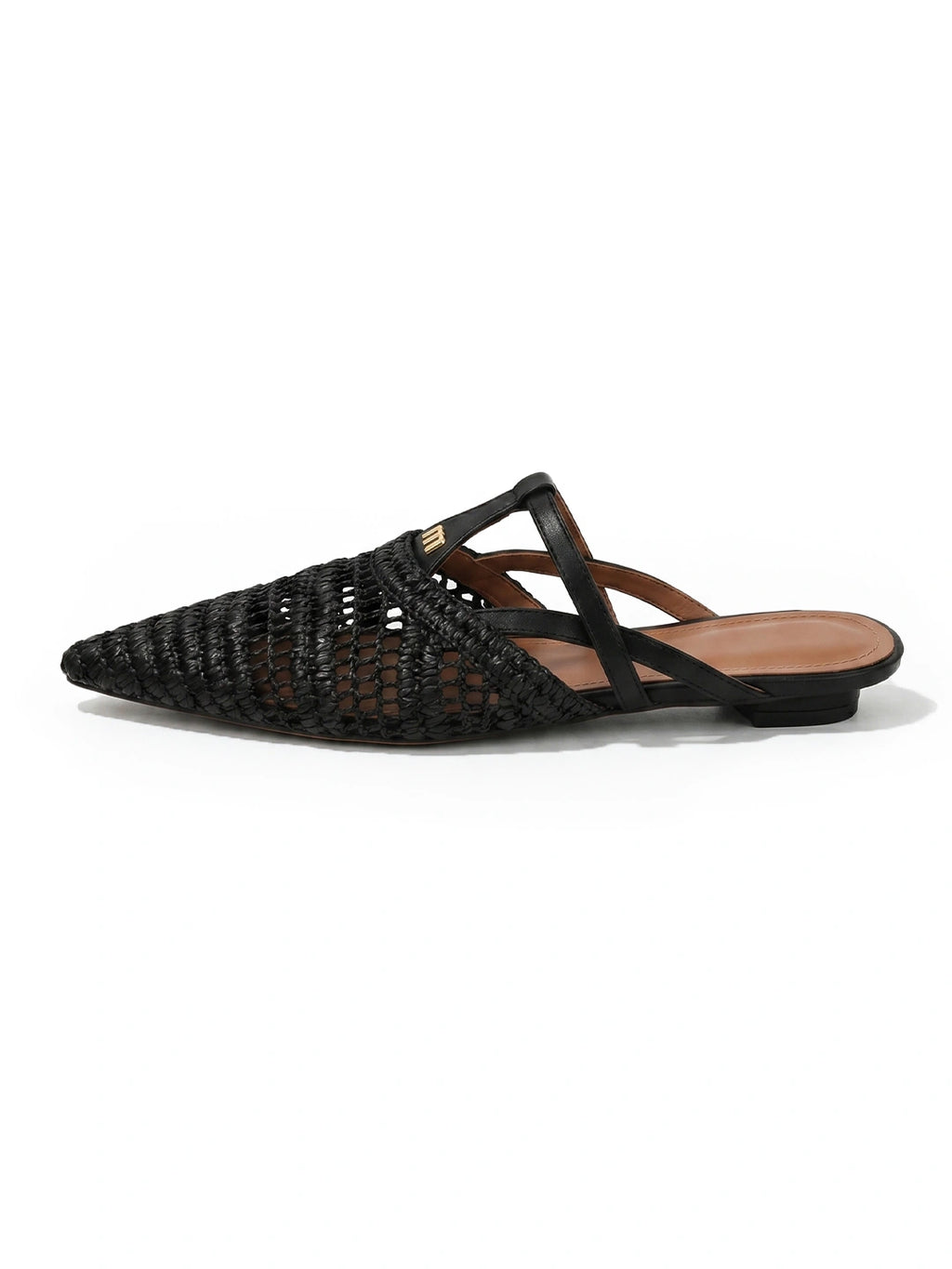 Pointed-Toe Crochet Leather Slide Sandals