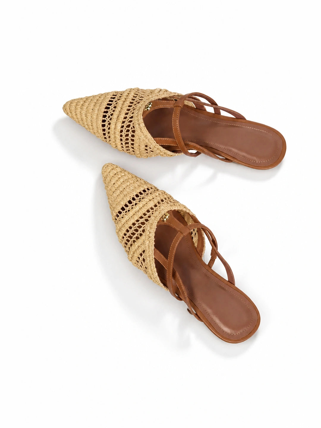 Pointed-Toe Crochet Leather Slide Sandals