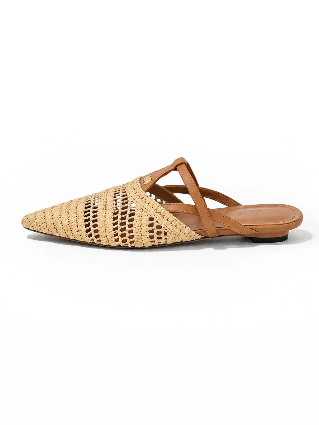 Pointed-Toe Crochet Leather Slide Sandals