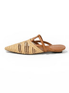 Pointed-Toe Crochet Leather Slide Sandals