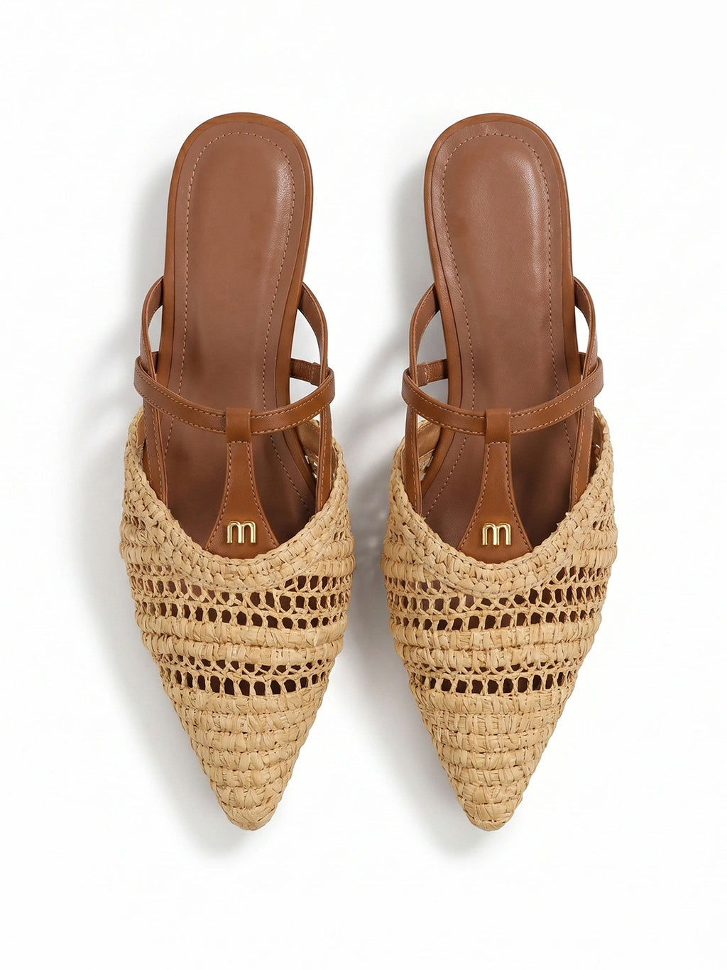 Pointed-Toe Crochet Leather Slide Sandals