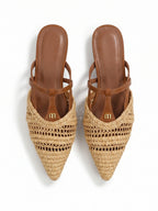 Pointed-Toe Crochet Leather Slide Sandals