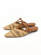 Pointed-Toe Crochet Leather Slide Sandals