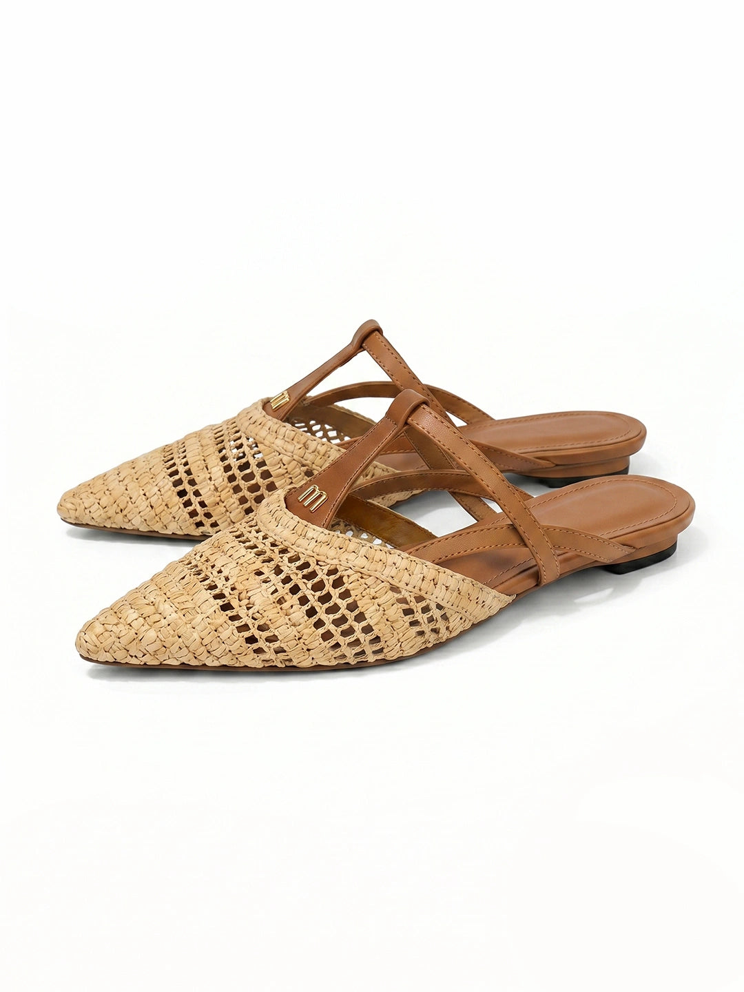 Pointed-Toe Crochet Leather Slide Sandals