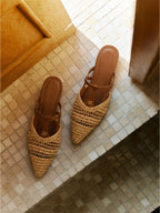 Pointed-Toe Crochet Leather Slide Sandals