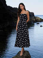 Polka Dot Backless Halter Maxi Dress