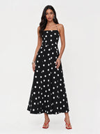 Polka Dot Backless Halter Maxi Dress