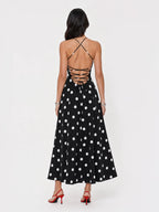 Polka Dot Backless Halter Maxi Dress