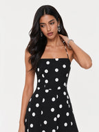 Polka Dot Backless Halter Maxi Dress