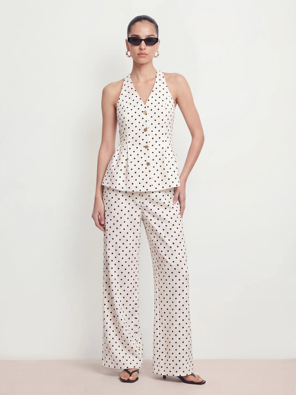 Polka Dot Halter Two Piece Pant Set