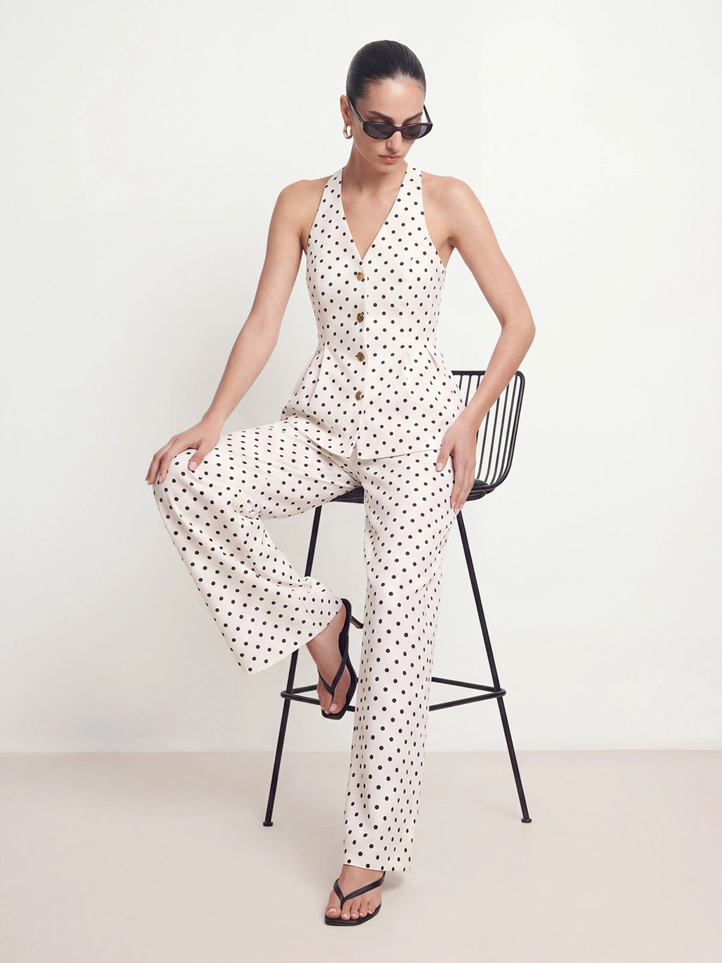 Polka Dot Halter Two Piece Pant Set