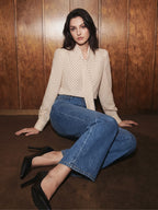 Polka Dot Jacquard Tie-Neck Halter Blouse