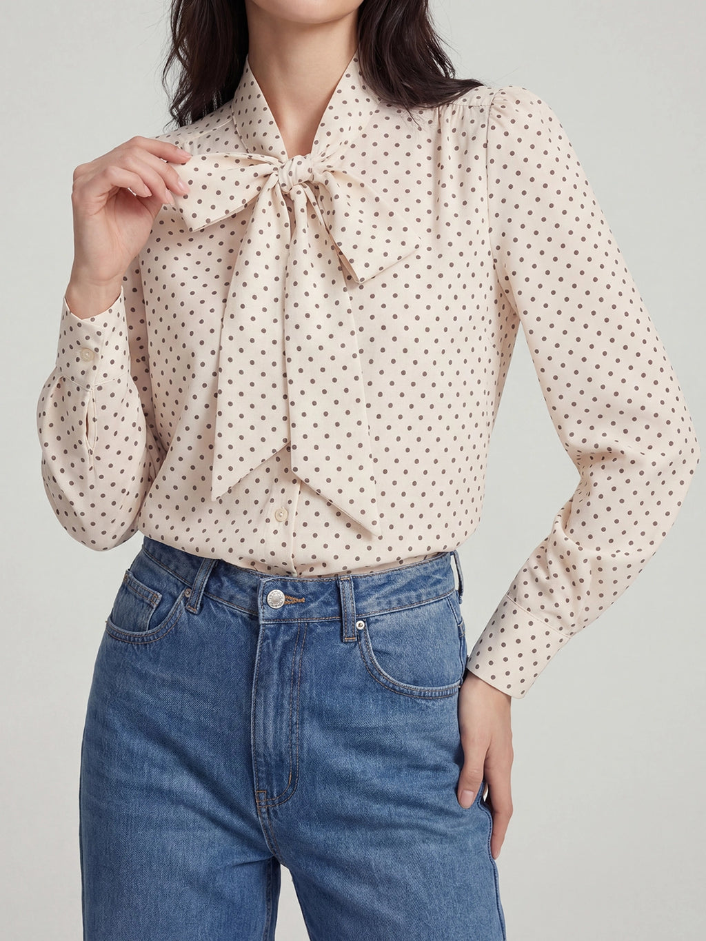 Polka Dot Jacquard Tie-Neck Halter Blouse